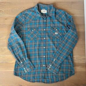 Denim & Supply Ralph Lauren Western Snap Shirt Blue Plaid Mens Size XXL